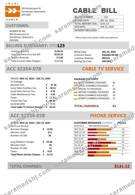 USA Marine Local Cable business utility bill template in Word and PDF formats